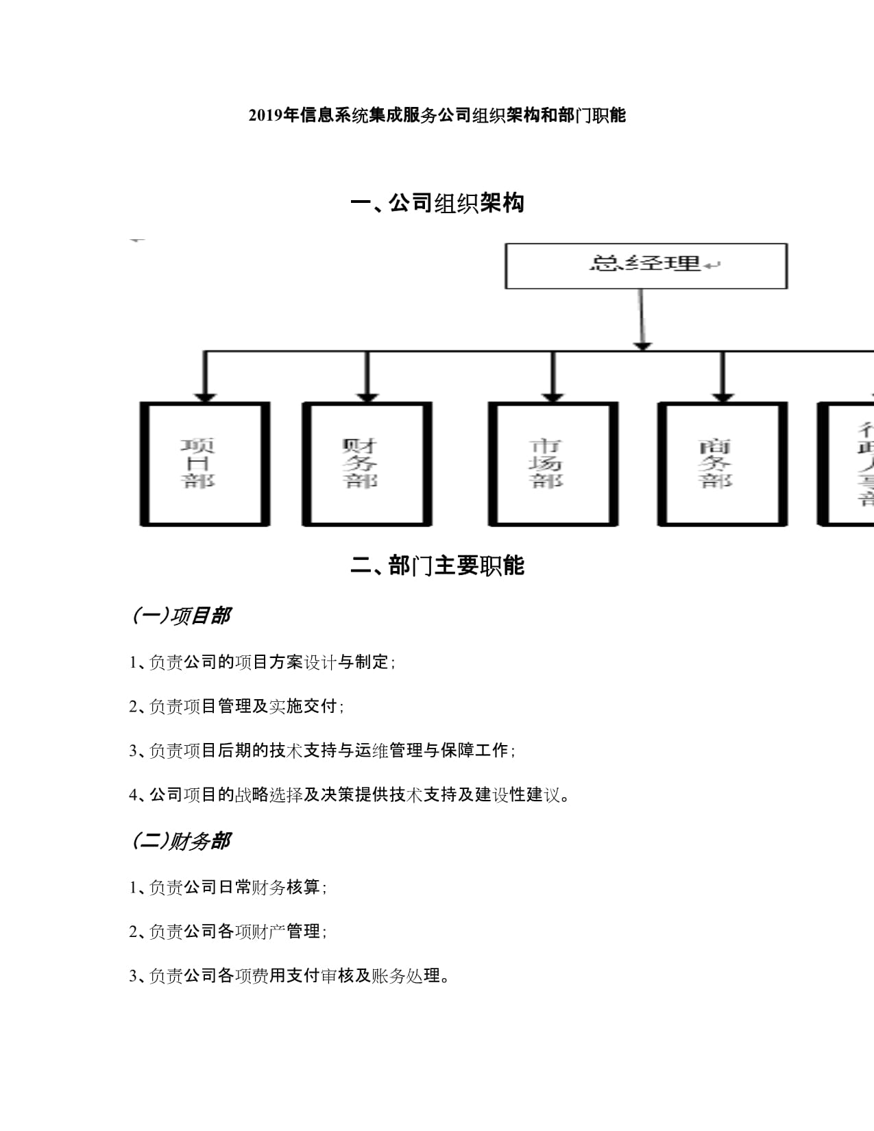 2019年信息系統(tǒng)集成服務(wù)公司組織架構(gòu)與部門(mén)職能解析